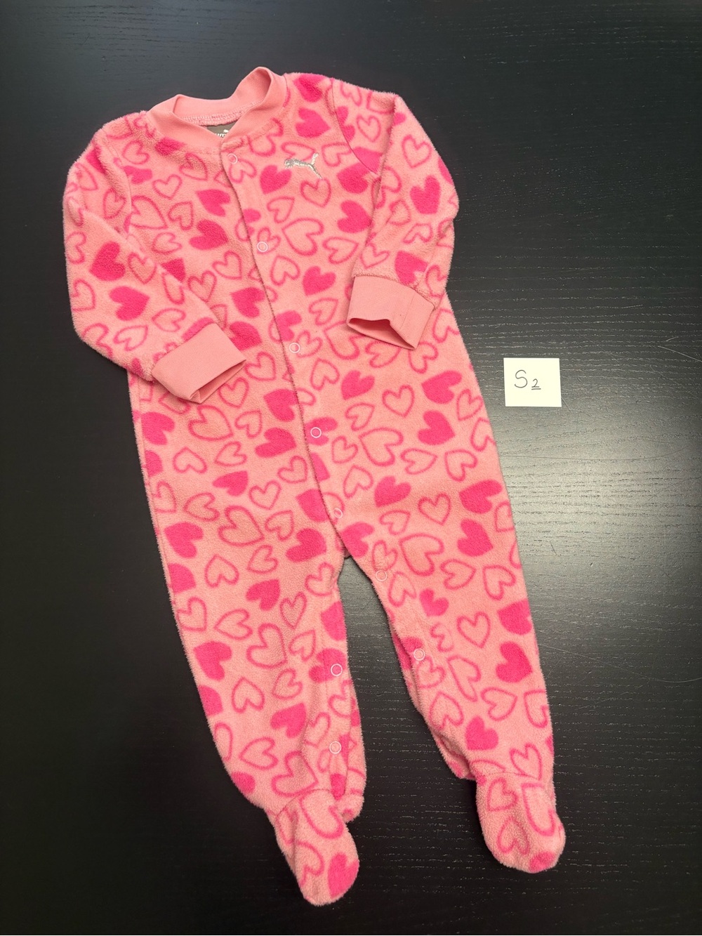 ⭐️2/$13.00⭐️ Puma 6-9m Pink Heart Fleece Footed Sleeper